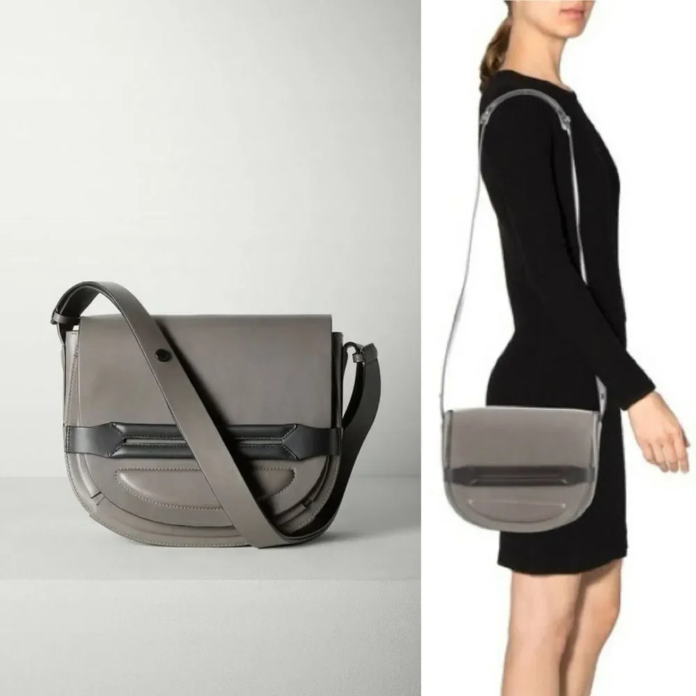 rag & bone Smoke Gray Leather Flap Saddle Bag 3-Way Strap Shoulder 9”H 11”W 2”D - Picture 2 of 15